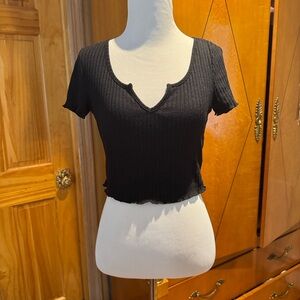 Black Ribbed Knit Women's Top